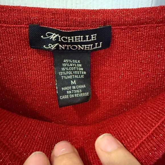 Michelle Antonelli Red Shimmer Gold Silk Blouse Tank Top Size M Holiday Party - Picture 2 of 9